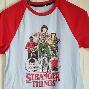 Stranger Things Shirt Youth Large 12-14 Blue Ringer Bike Graphic Kids Tee Top